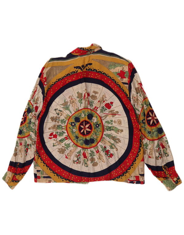 Camicia grafica da donna vintage UK 16 grande floreale multicolore