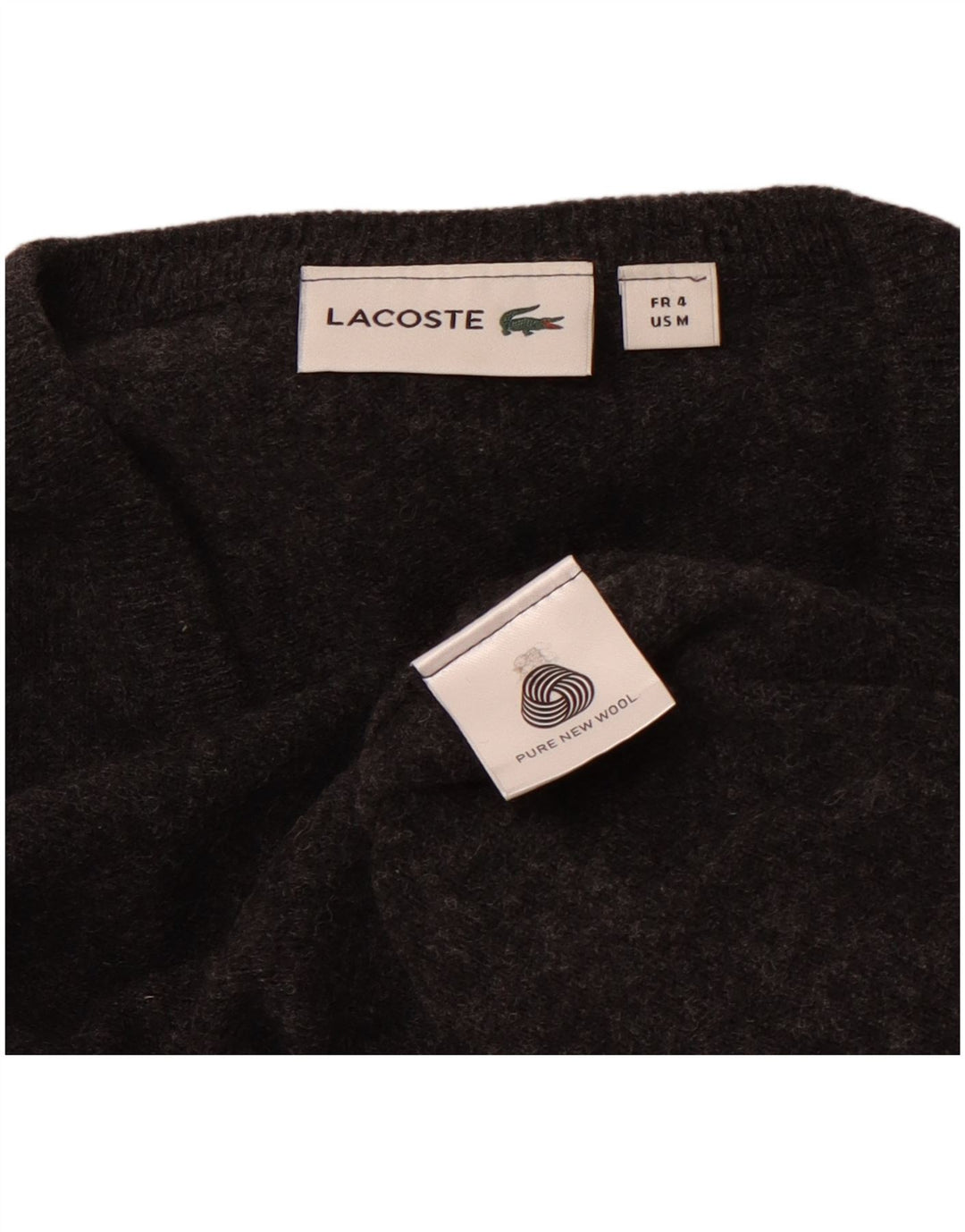 LACOSTE Maglione da uomo con scollo a V taglia 4 grigio medio in lana vergine