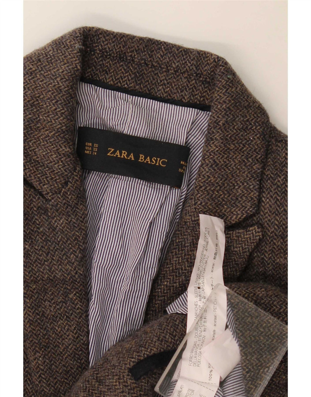 Giacca blazer a 1 bottone da donna Zara UK 6 XS marrone a spina di pesce