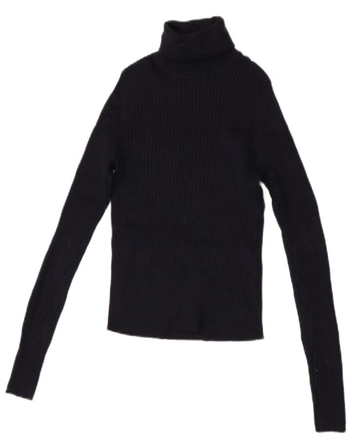 Top corto da donna Zara a maniche lunghe UK 12 viscosa blu navy medio