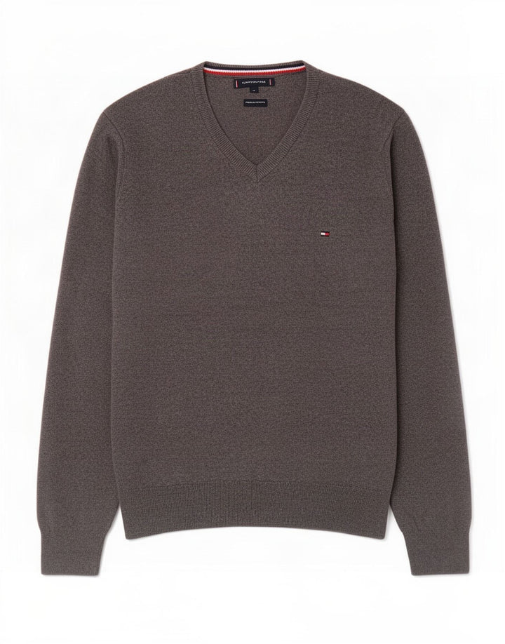 Maglione maglione con scollo a V da uomo Tommy Hilfiger in cotone grigio medio