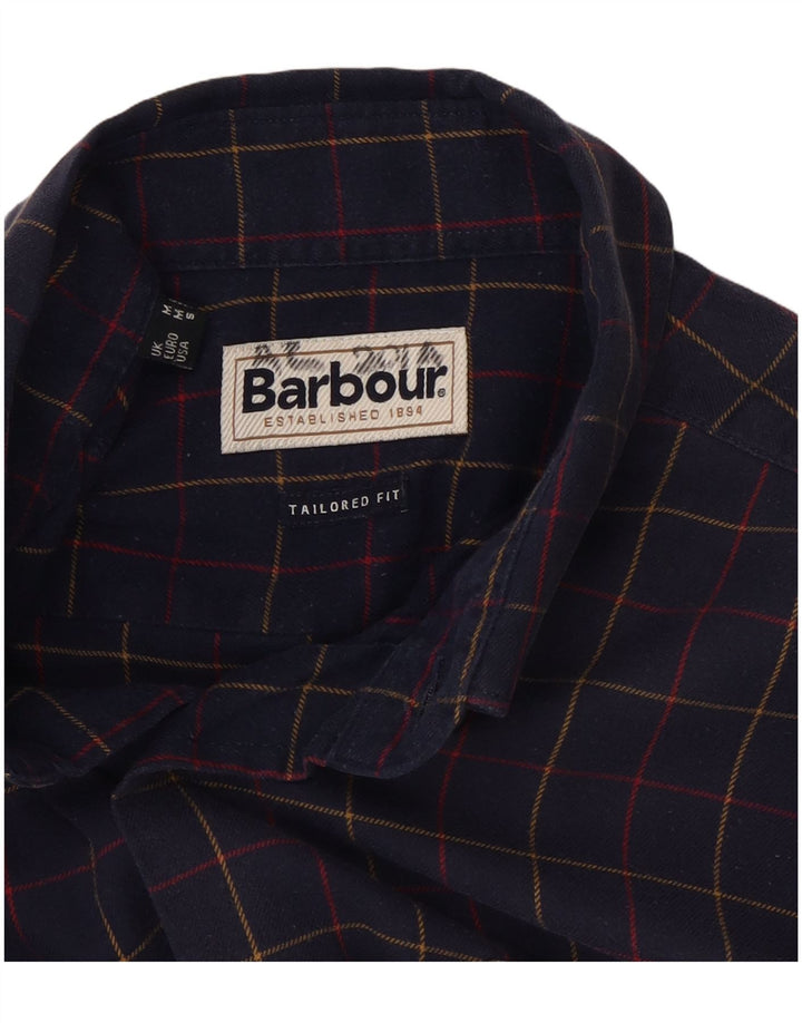 Barbour Uomo Camicia in flanella su misura in cotone a quadri blu navy medio