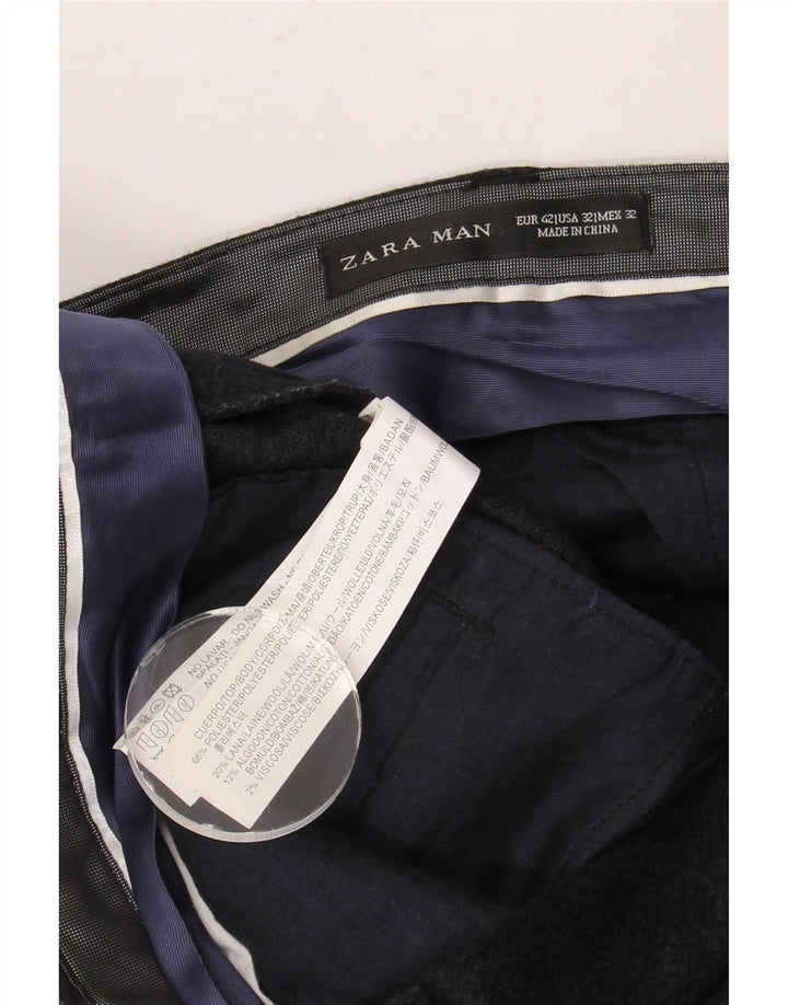Pantaloni chino slim da uomo ZARA EU 42 Large W32 L32 poliestere blu navy