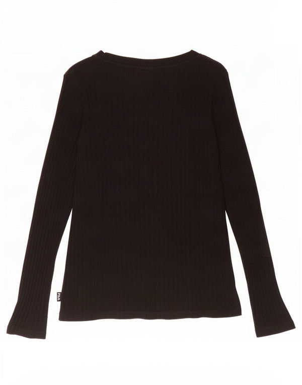 Fila Donna Top Manica Lunga UK 12 Medio Nero Cotone