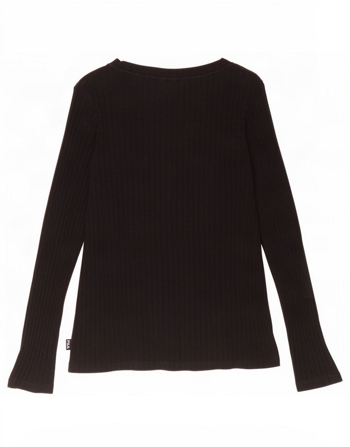 Fila Donna Top Manica Lunga UK 12 Medio Nero Cotone