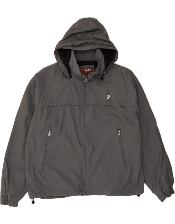 IZOD Mens Hooded Windbreaker Jacket UK 44 2XL Grey Polyester Vintage Izod and Second-Hand Izod from Messina Hembry 