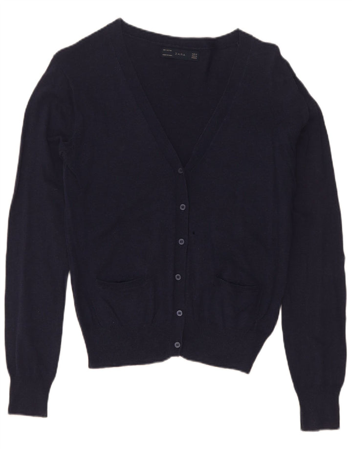 Maglione cardigan da donna Zara UK 12 cotone blu navy medio