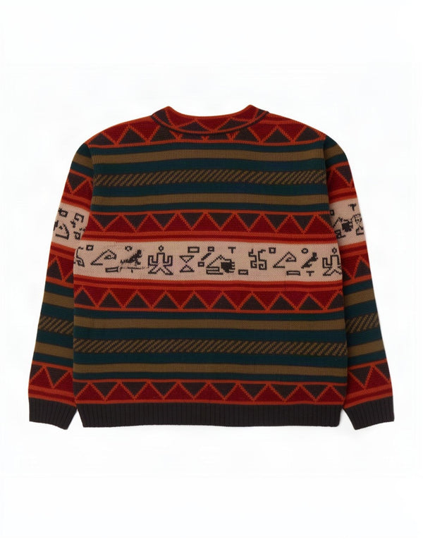 Maglione vintage da donna con scollo a V UK 16 Grande motivo geometrico multicolore