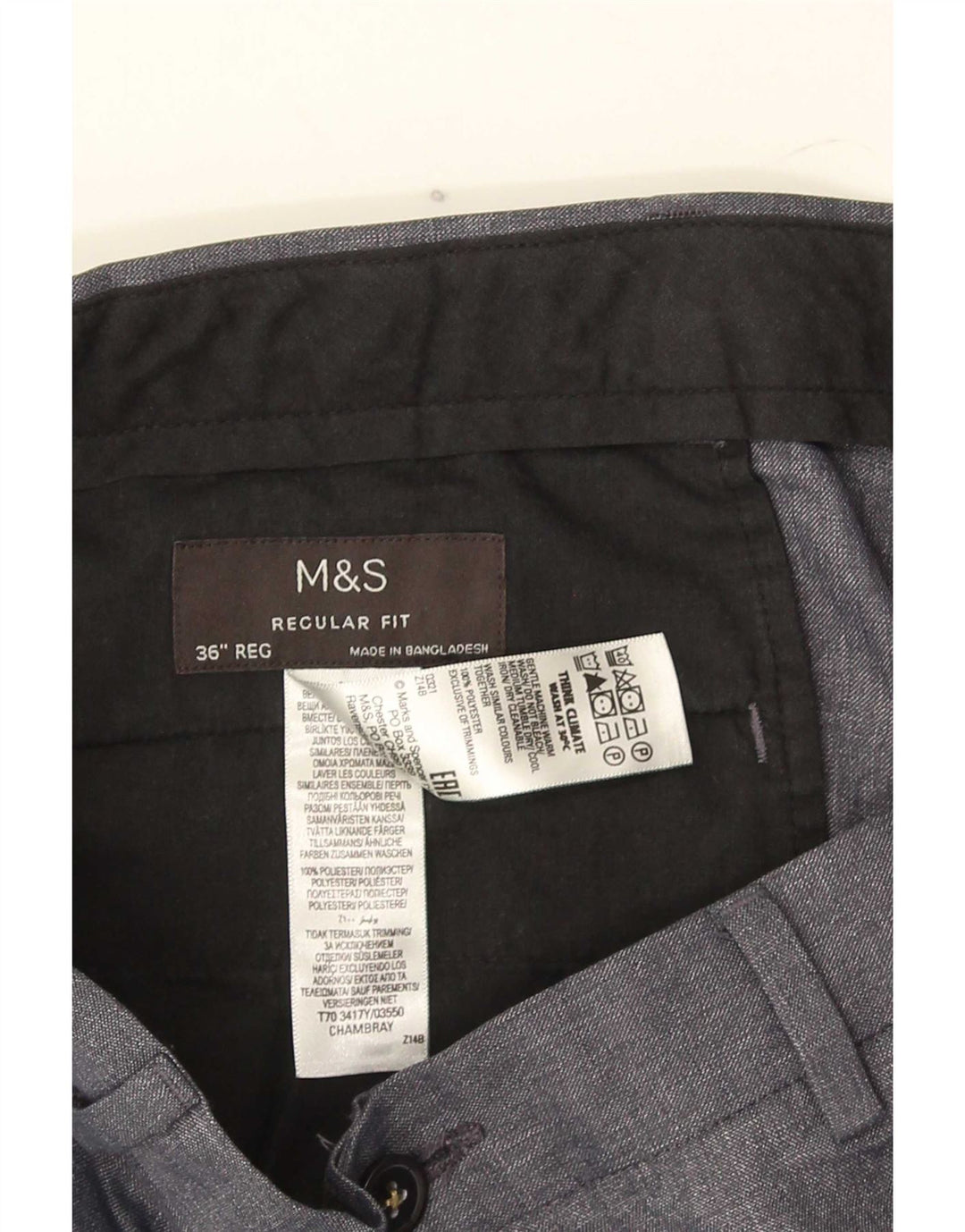 Pantaloni chino dritti da uomo Marks & Spencer W36 L30 poliestere grigio