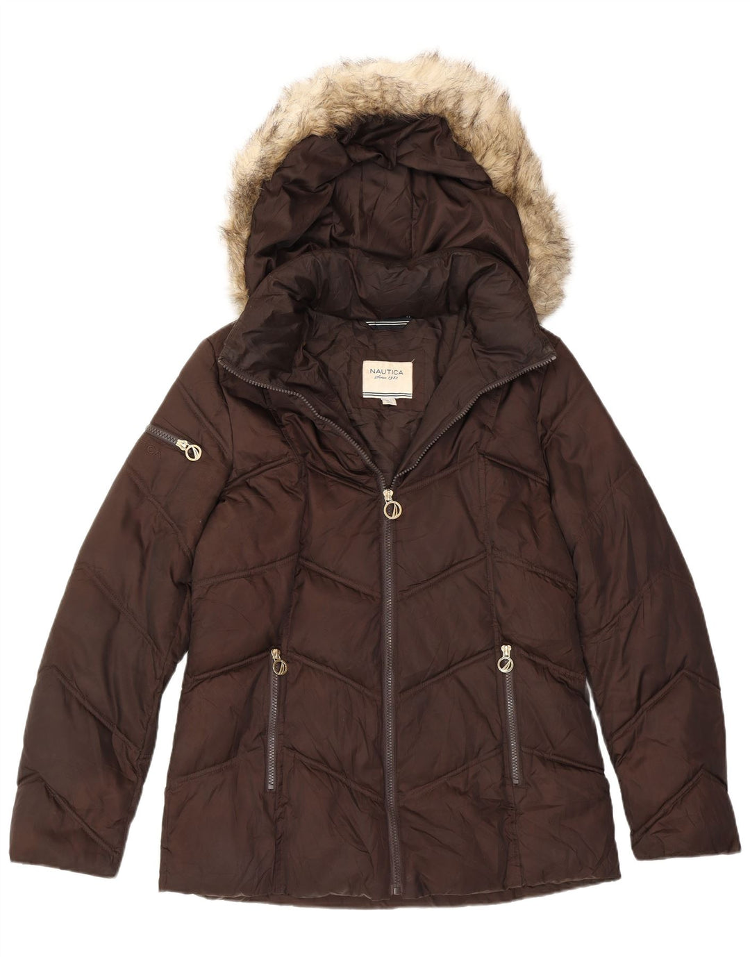 Giacca imbottita con cappuccio da donna Nautica UK 14 Poliestere marrone medio