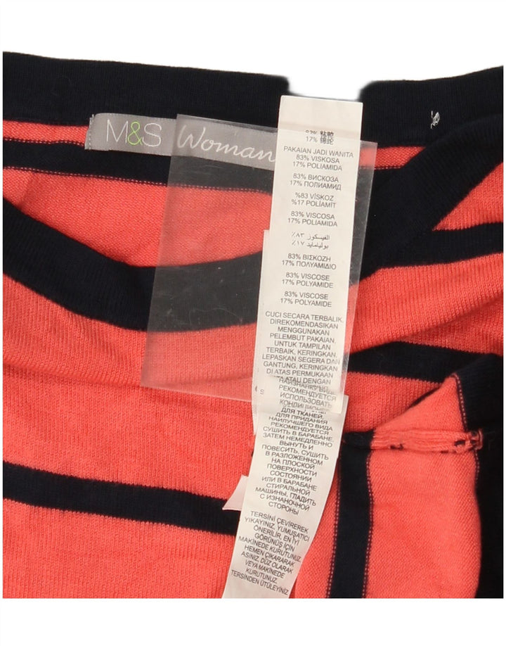 MARKS & SPENCER Maglione da donna con scollo a barca UK 10 Piccolo rosso a righe