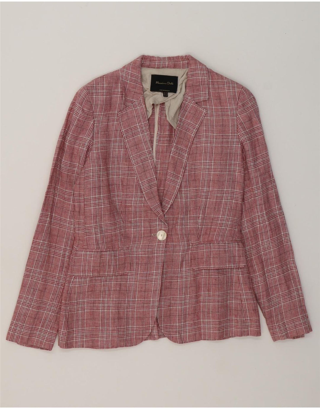 MASSIMO DUTTI Womens 1 Button Blazer Jacket EU 36 XS Burgundy Check Linen Vintage Massimo Dutti and Second-Hand Massimo Dutti from Messina Hembry 