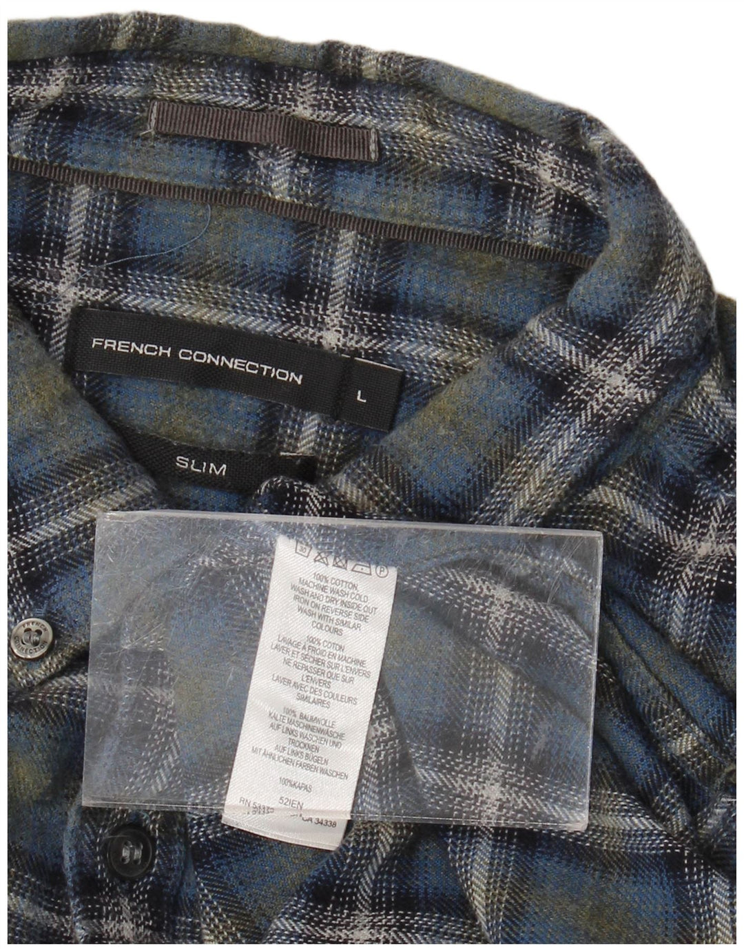Camicia da uomo slim in flanella French Connection, cotone a quadri blu grande