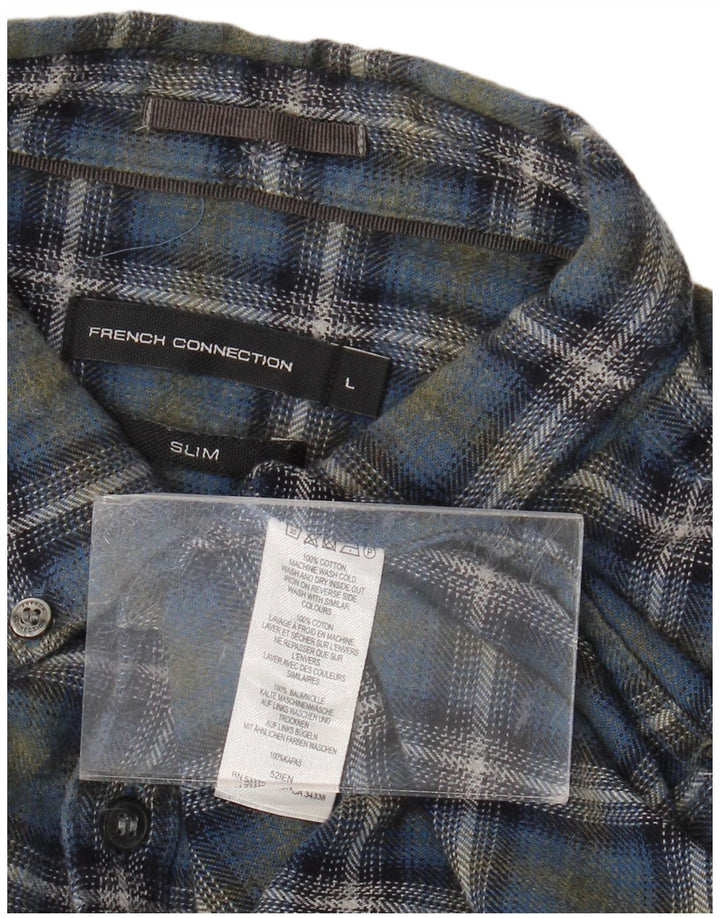 Camicia da uomo slim in flanella French Connection, cotone a quadri blu grande