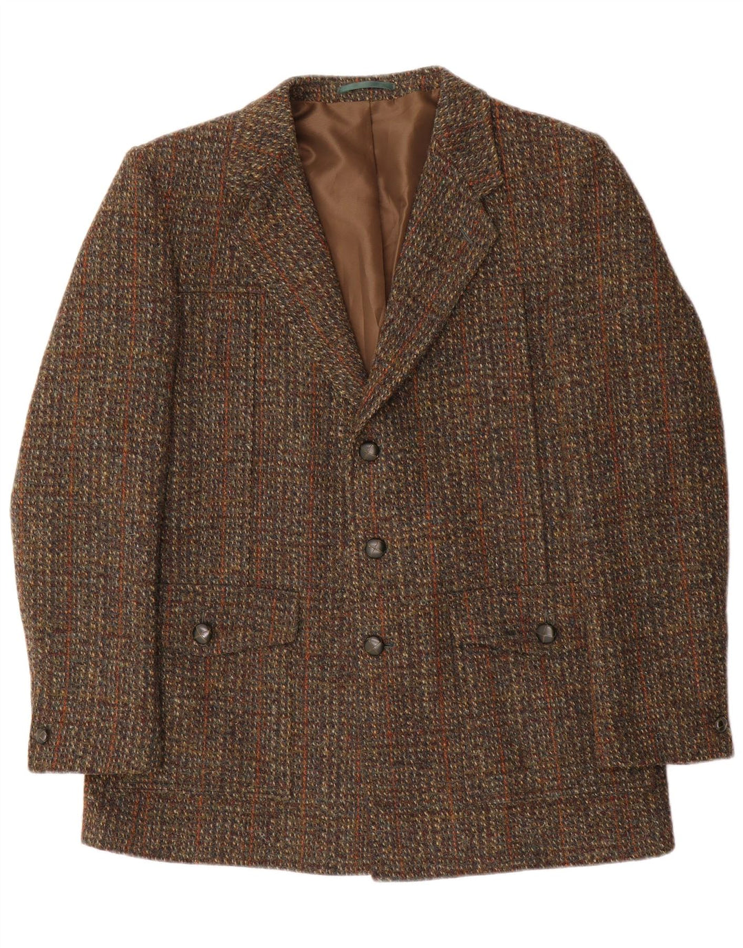 Giacca blazer a 3 bottoni da uomo Harris Tweed IT 41 lana a quadri marroni grandi