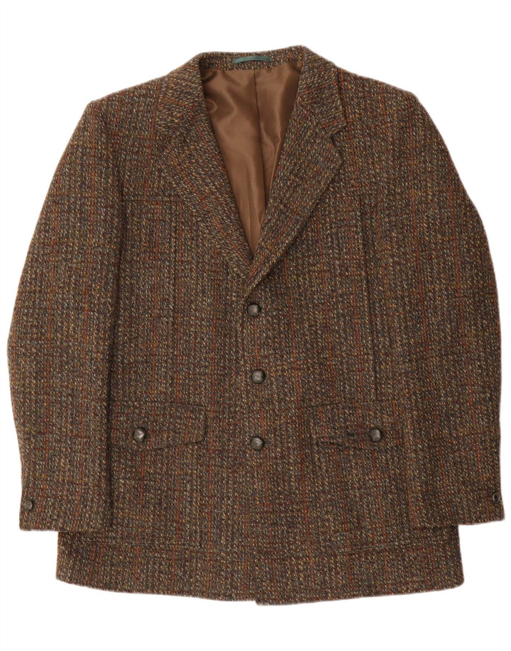 Giacca blazer a 3 bottoni da uomo Harris Tweed IT 41 lana a quadri marroni grandi
