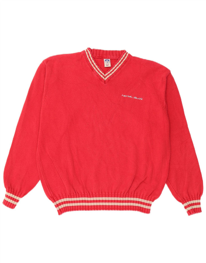 NORTH SAILS Maglione oversize da donna con scollo a V UK 10 Piccolo cotone rosso