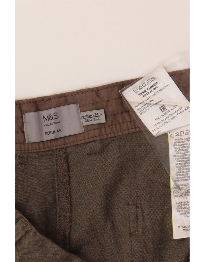MARKS & SPENCER Pantaloni chino vestibilità regolare da uomo W36 L29 Lino marrone