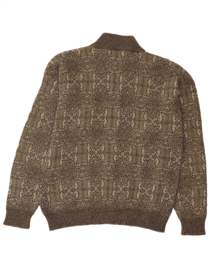 Maglione cardigan da uomo vintage medio kaki Fair Isle