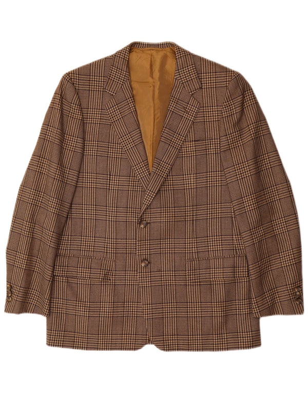 Giacca blazer vintage da uomo a 2 bottoni UK 42 XL lana a quadri marrone