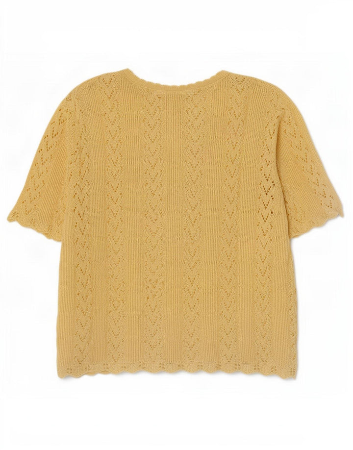 Top camicetta oversize in maglia vintage da donna UK 14 giallo medio