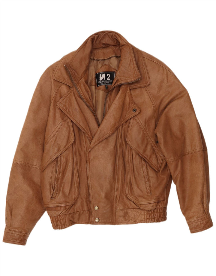 Giacca in pelle bomber vintage da uomo UK 38 in pelle marrone medio