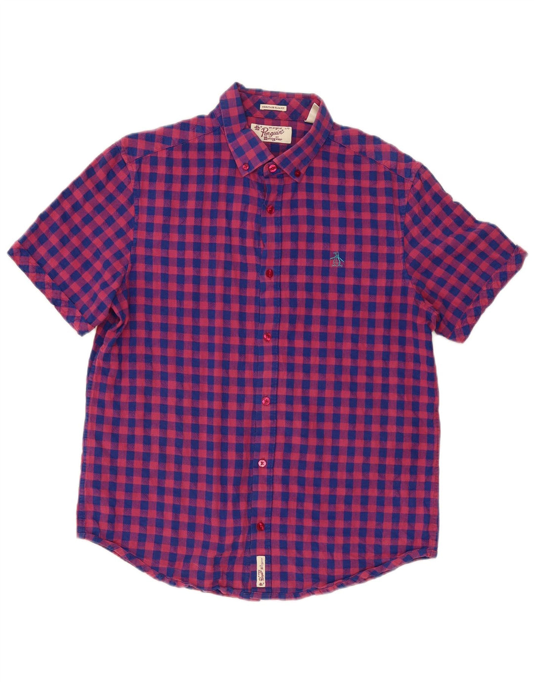 Penguin Camicia a maniche corte da uomo grande a quadretti rosa