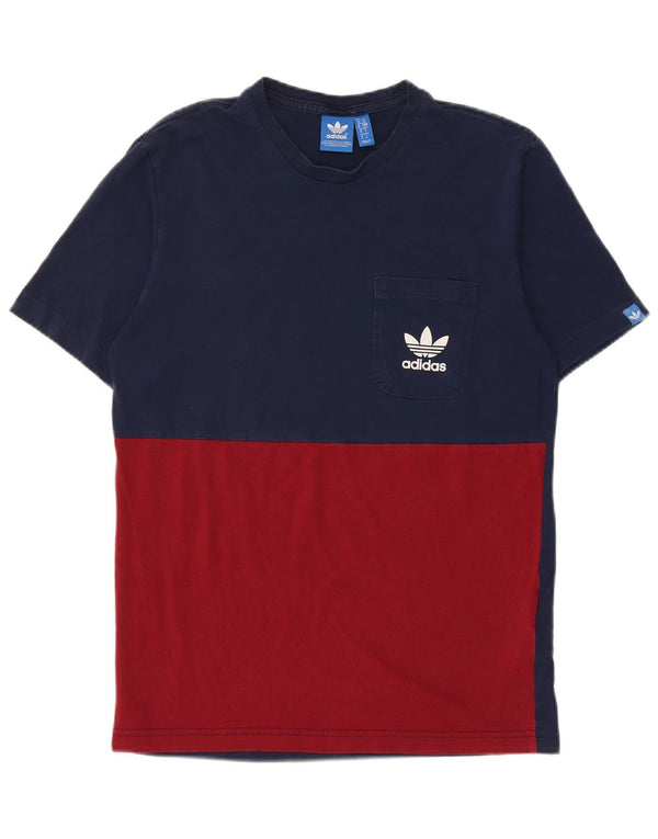 T-shirt grafica da uomo Adidas Top Small in cotone color block blu navy