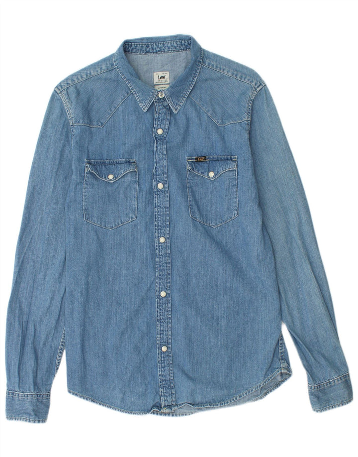 Camicia di jeans da uomo LEE in cotone blu medio