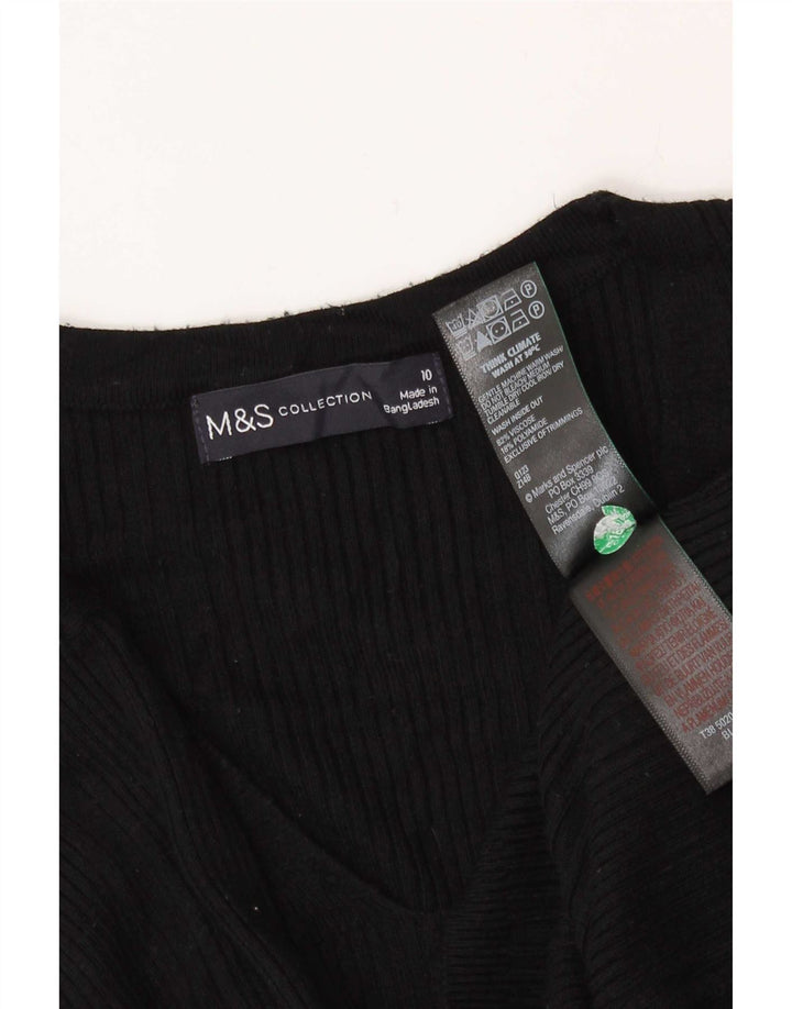 Marks & Spencer Top da donna a maniche lunghe UK 10 Small in viscosa a righe nere
