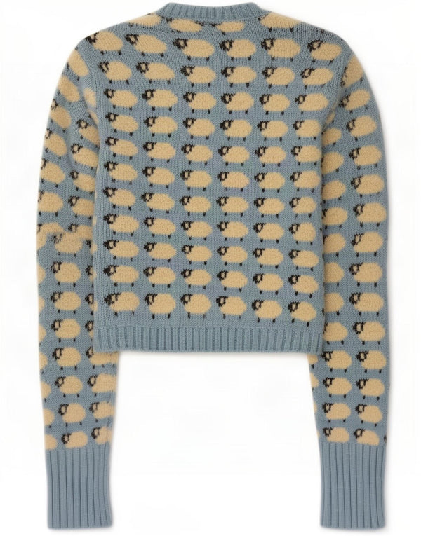 Maglione corto girocollo da donna Zara UK 12 blu medio stampa animalier