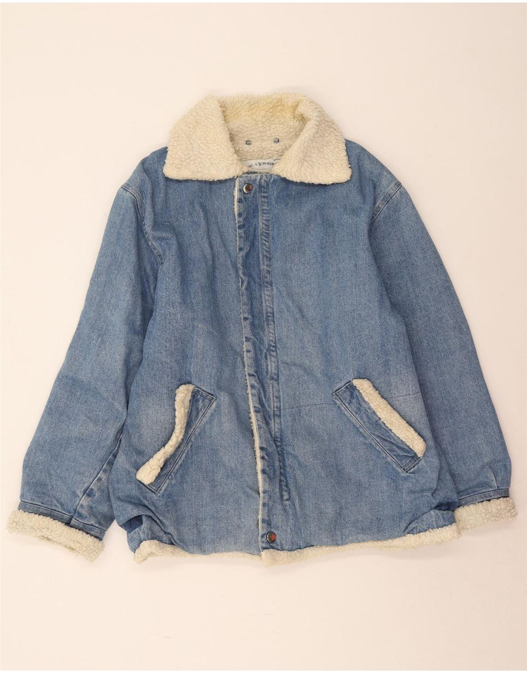 Giacca vintage in denim sherpa da uomo UK 38 blu medio