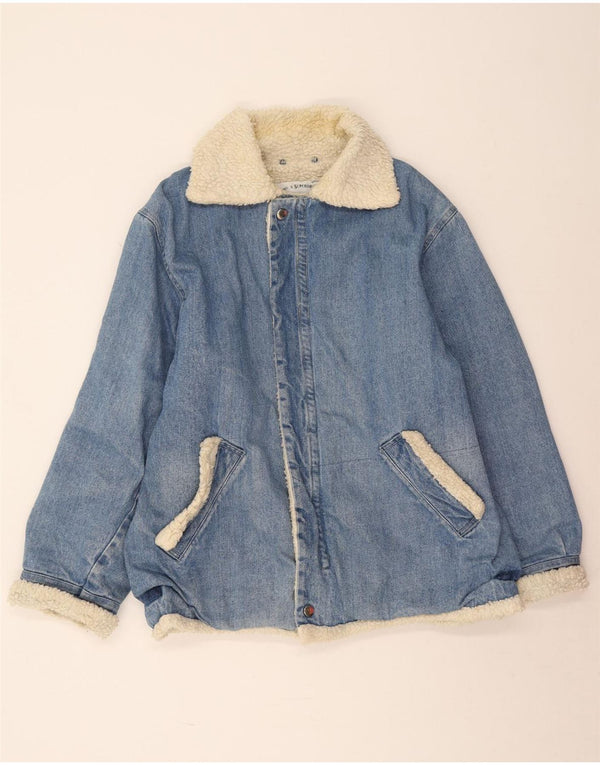 Giacca vintage in denim sherpa da uomo UK 38 blu medio