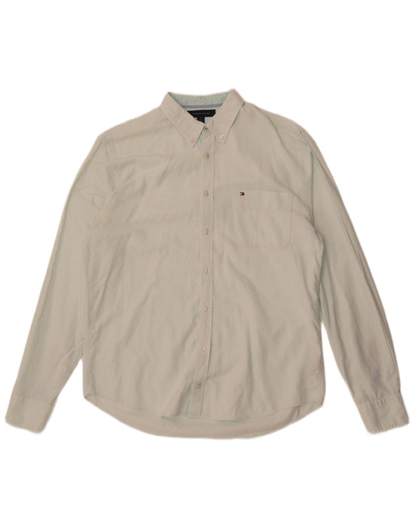 Tommy Hilfiger Uomo New York Fit Camicia Grande Cotone Gessato Verde