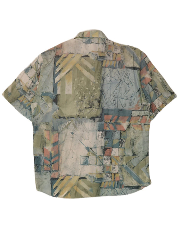 Camicia vintage da uomo a maniche corte taglia 41/42 grande viscosa geometrica verde