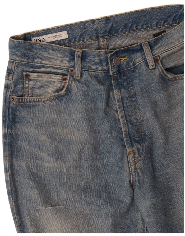 Jeans dritti effetto vissuto ZARA da uomo EU 38 piccolo W30 L33 blu