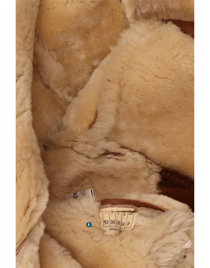 Giubbotto oversize in shearling vintage da donna US 8 in pelle marrone medio