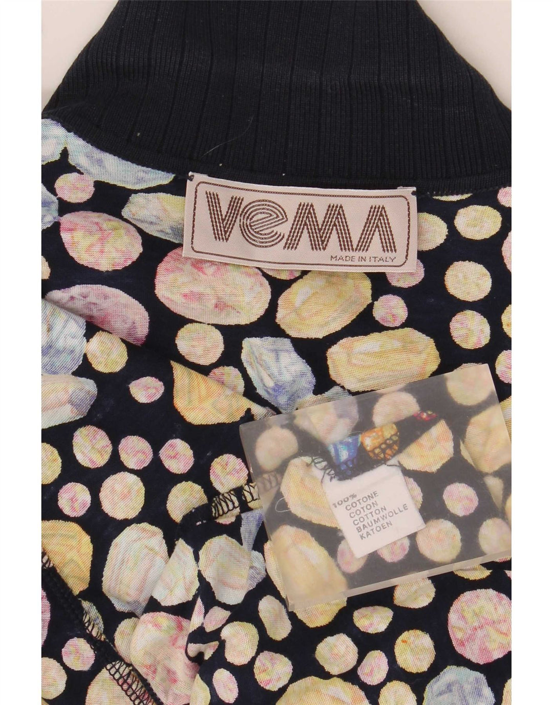 Camicetta vintage da donna a maniche corte UK 14 media multicolore maculata