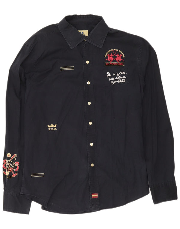 Camicia grafica da uomo La Martina XL Blu navy