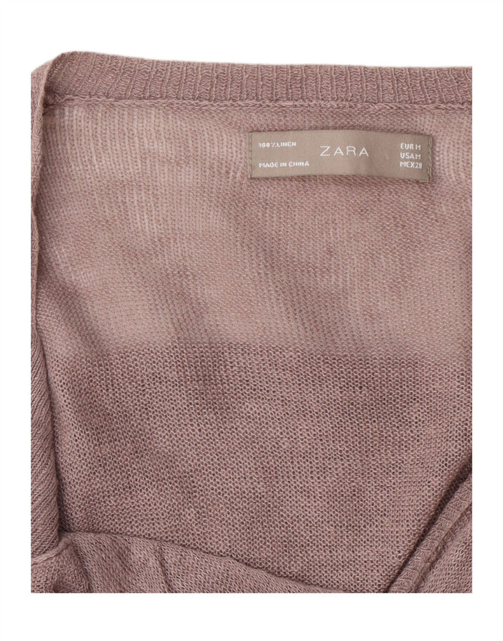 Maglione cardigan corto da donna Zara UK 12 Lino marrone medio