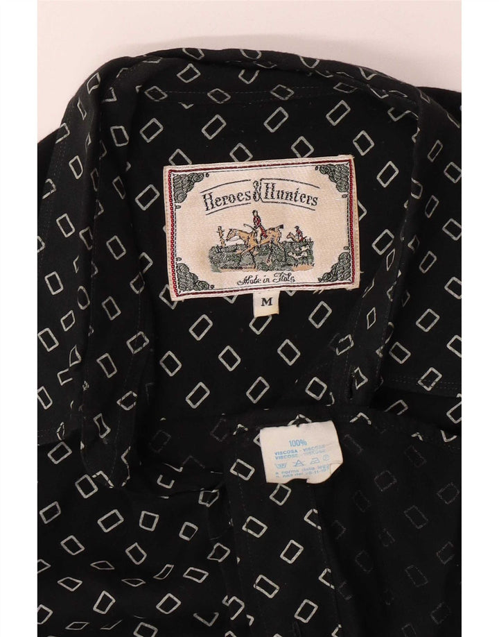 Camicia vintage da uomo in viscosa geometrica nera media