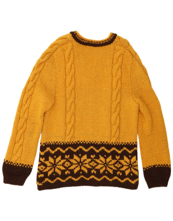 Maglione vintage da donna con scollo a V UK 14 Medio Giallo Fair Isle