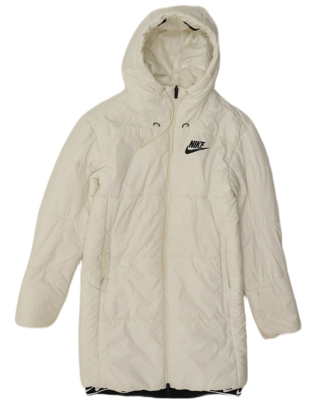 Cappotto imbottito con cappuccio Nike da donna UK 6 XS poliestere bianco