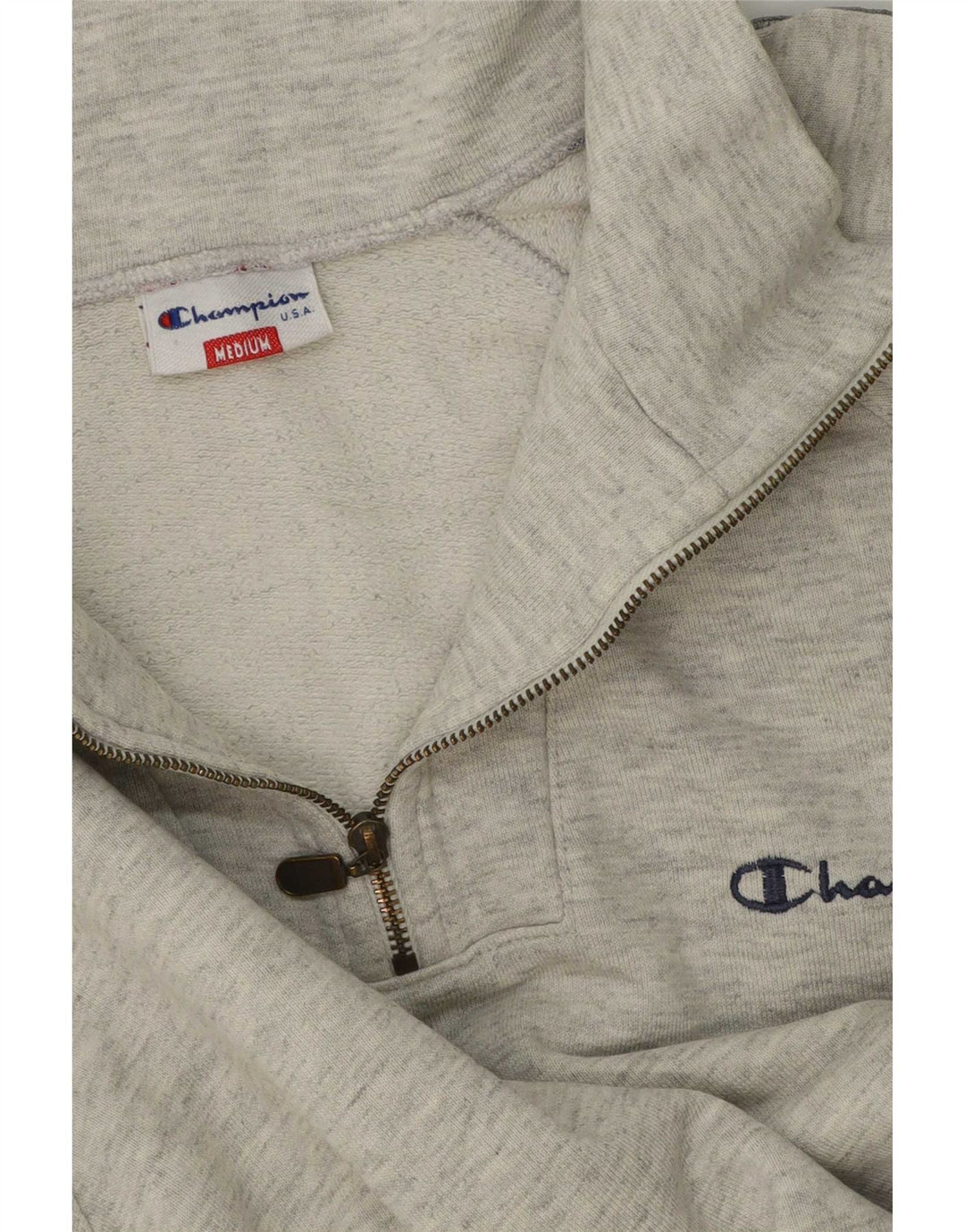Felpa da uomo con collo grafico con zip Champion, maglione color grigio medio