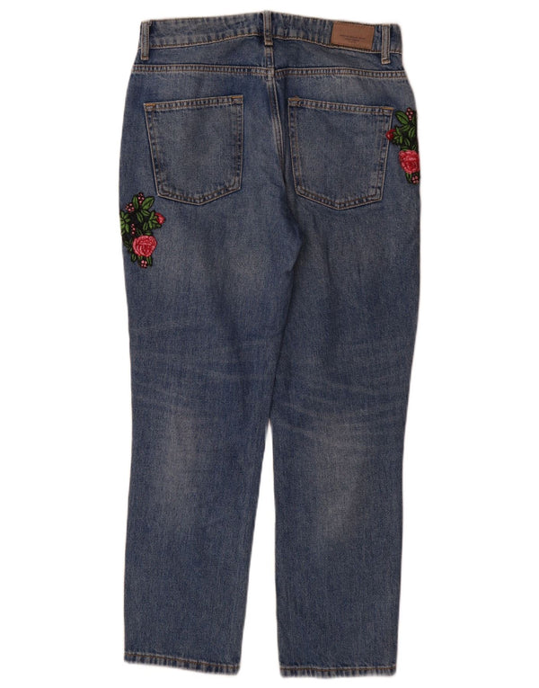 Jeans dritti effetto invecchiato da donna Zara EU 36 XS W26 L29 cotone floreale blu