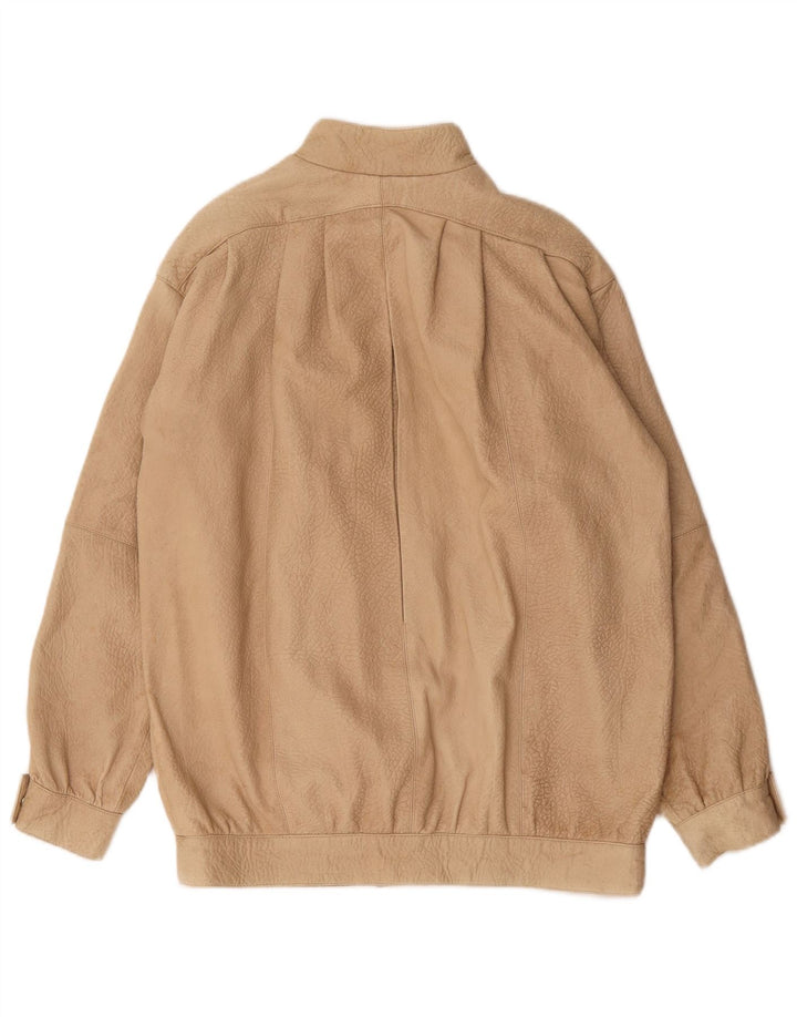 Giacca in pelle oversize da donna vintage EU 36 piccola stampa animalier beige