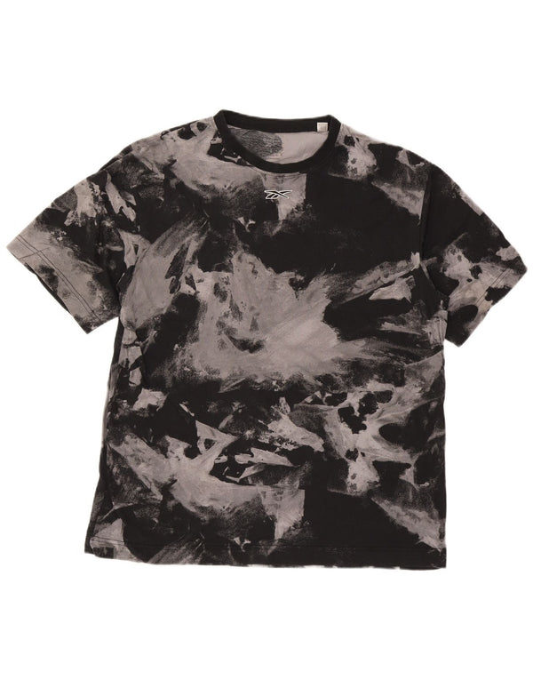 T-shirt Reebok da uomo con motivo astratto, taglia grande, in cotone nero