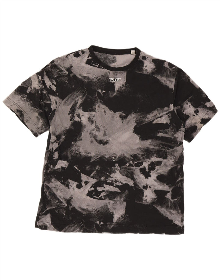 T-shirt Reebok da uomo con motivo astratto, taglia grande, in cotone nero