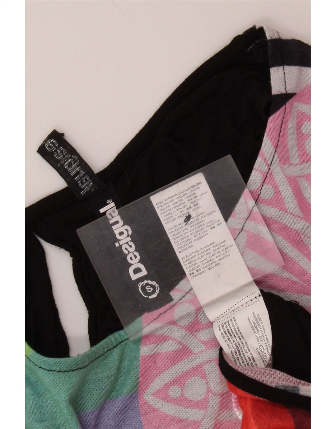 Desigual T-shirt grafica oversize da donna Top UK 10 Small nera in viscosa