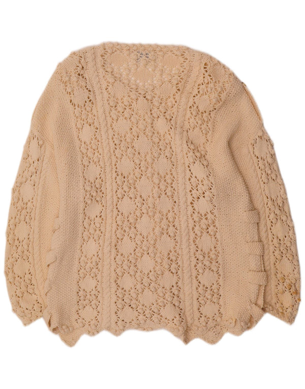 Maglione cardigan da donna Golden Spiderweb UK 18 XL cotone bianco sporco
